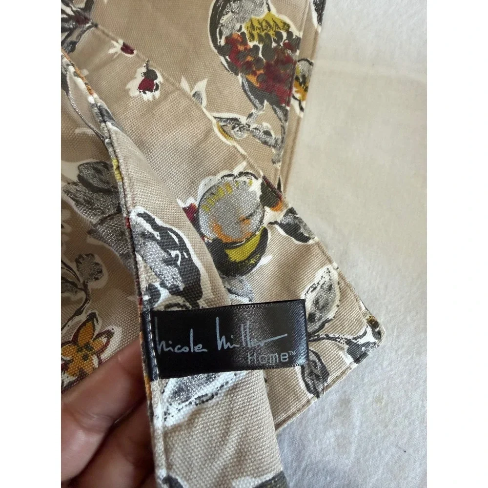 Nicole Miller Home Floral Bird‎ Table Runner Tan Botanical 14x68 Cotton Blend